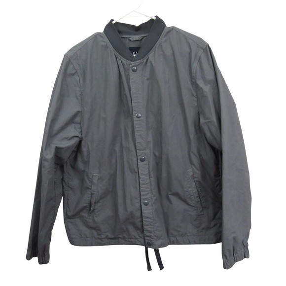 Gap Mens Bomber Jacket L Gray Snap Button Lightweight Drawstring Hem - Picture 1 of 13